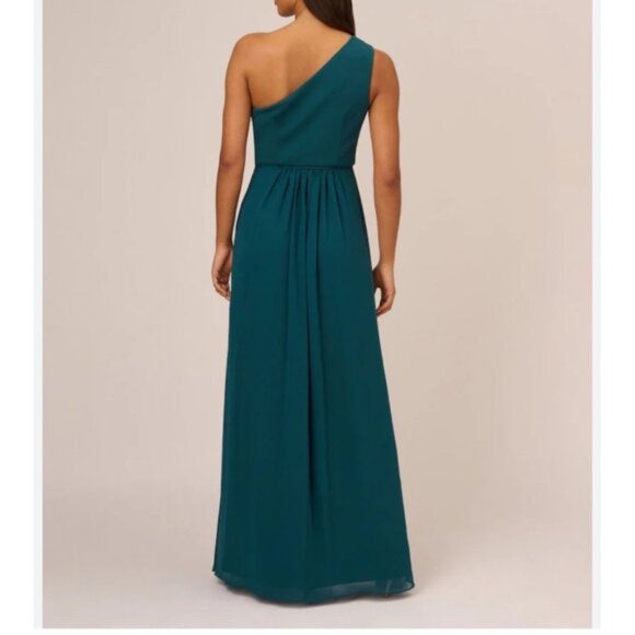 Adrianna Papell Women One Shoulder Hunter Green Maxi Dress Size 14 - Picture 2 of 6